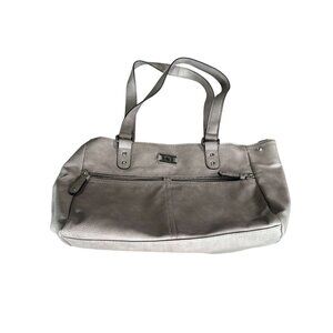 Gray Tote Bag With Dual Handles & Front Zipper Pocket